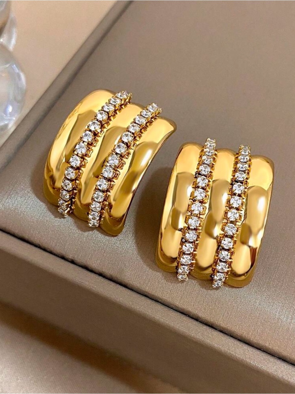Gold Crystal-Accented Women's Hoop Earrings